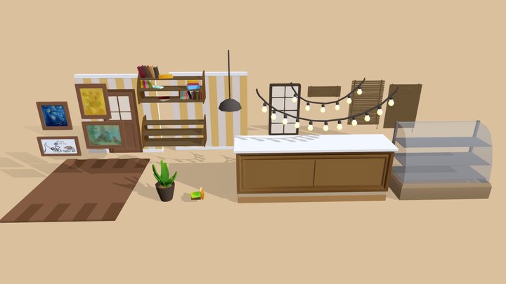 Stylized low-poly Bakery models pack 3D Model