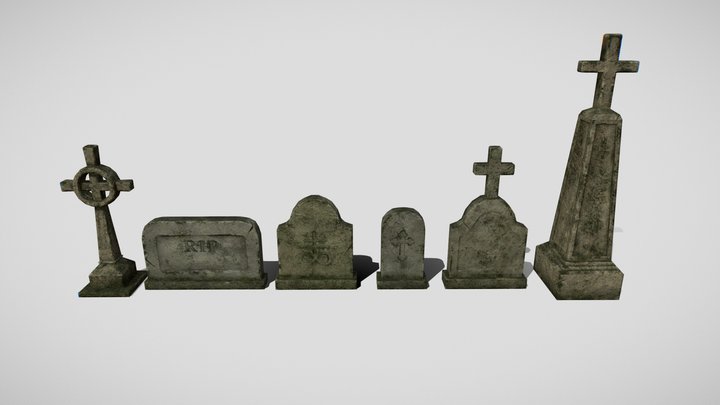 Low poly tombstones 3D Model