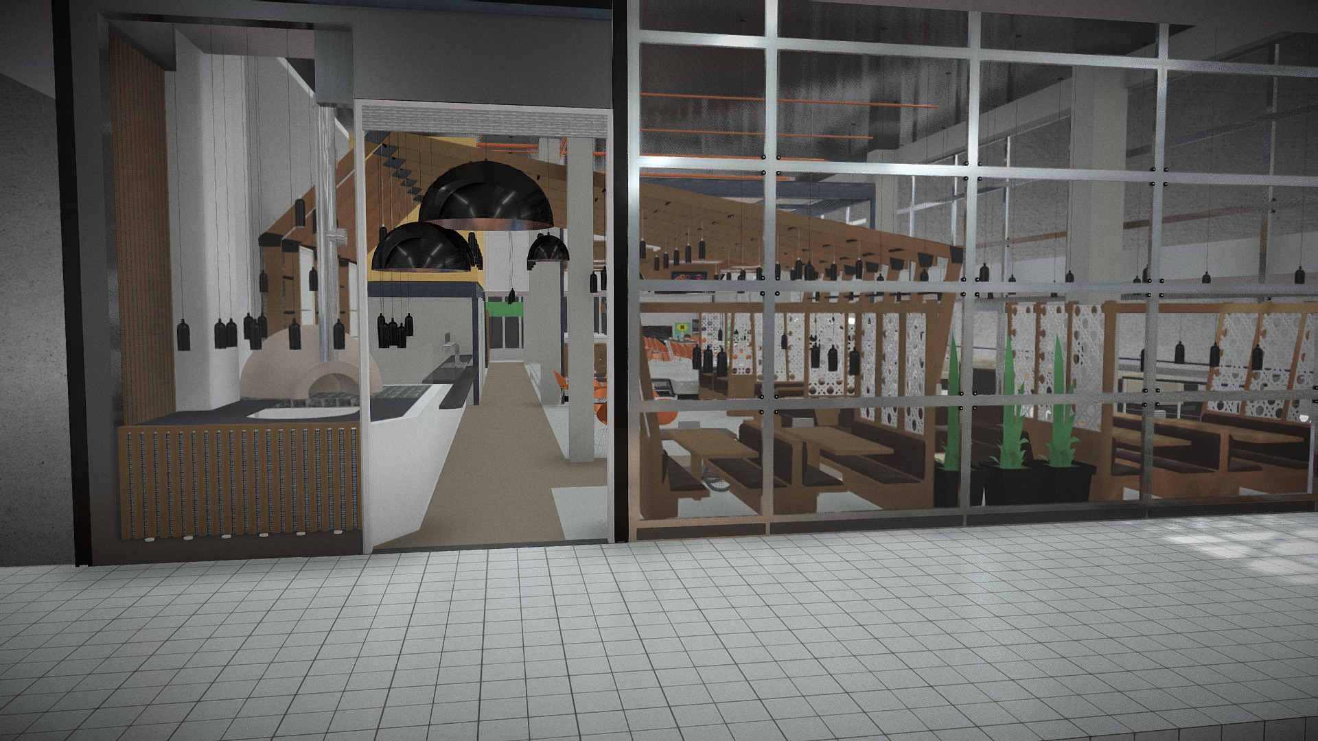 3D model Restaurant - This is a 3D model of the Restaurant. The 3D model is about a room with a large glass door.