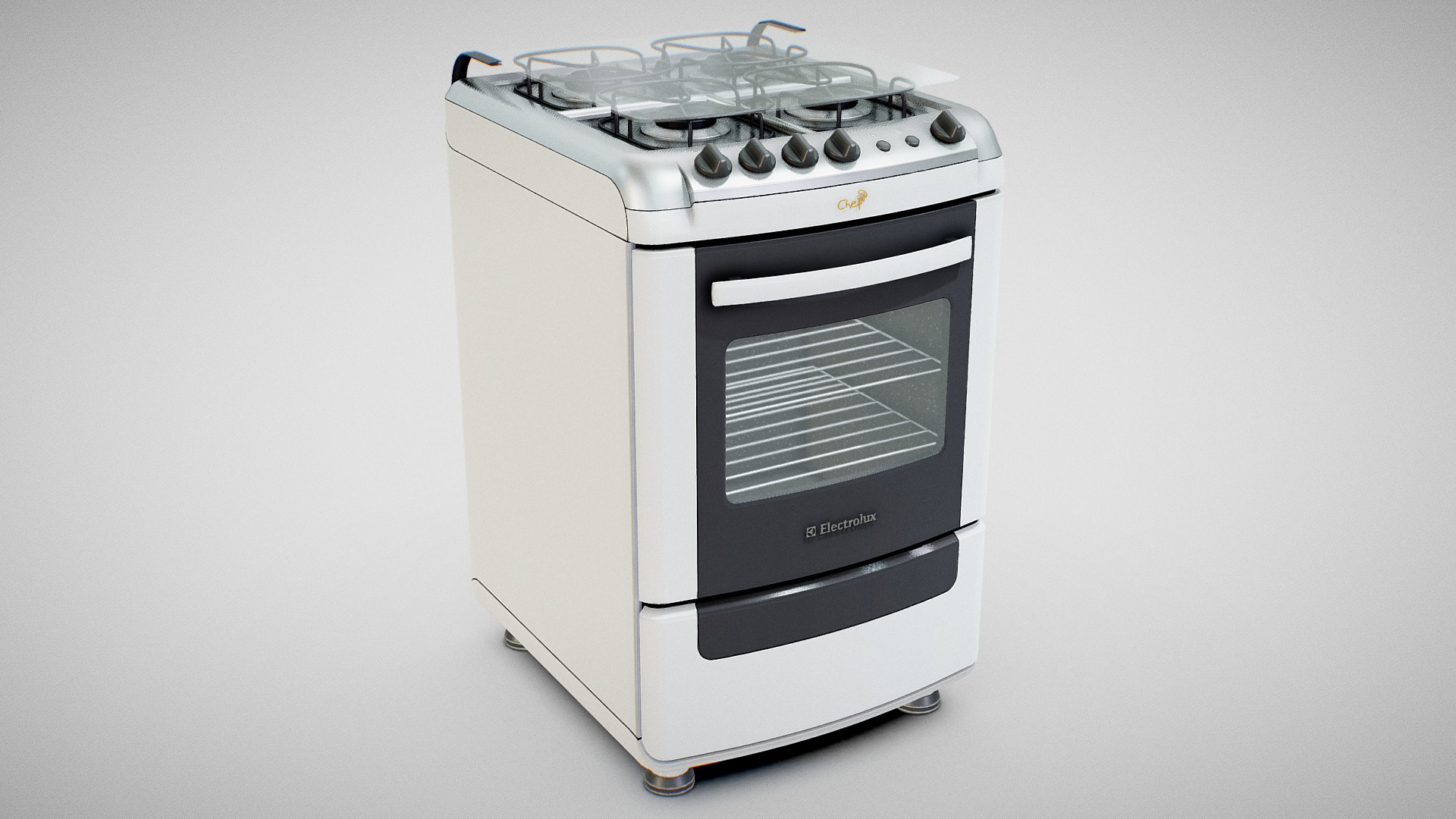 3D model Gas Stove – Electrolux 52SM (Clean) - This is a 3D model of the Gas Stove - Electrolux 52SM (Clean). The 3D model is about a stove with a pan on top.