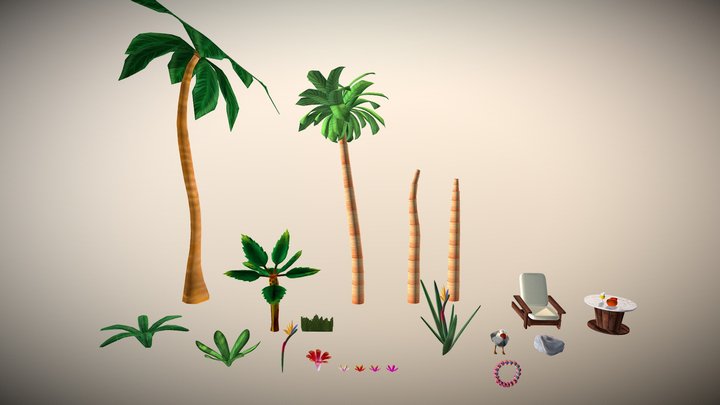 Low Poly Island Set Hand Painted Textures 3D Model