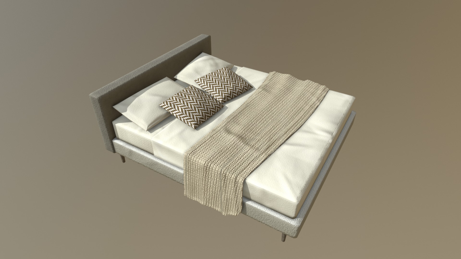 3D model Upholstered Bed - This is a 3D model of the Upholstered Bed. The 3D model is about a white bed with pillows.