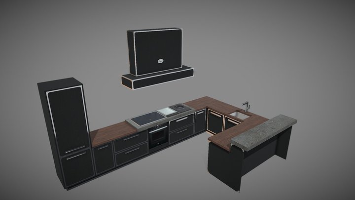 Кухня. Шпон. Камень. 3D Model