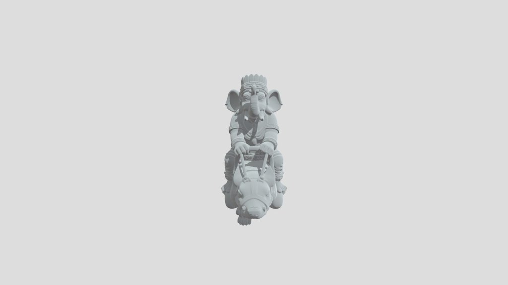 Ganesha riding Krauncha the rat; both petrified