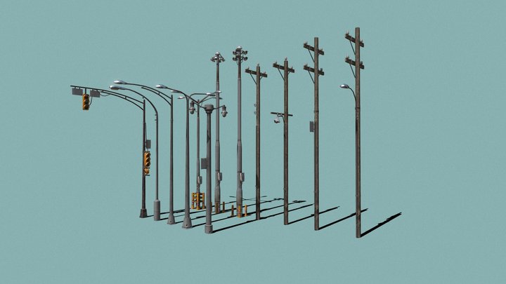 Light poles - Low poly prop set 3D Model