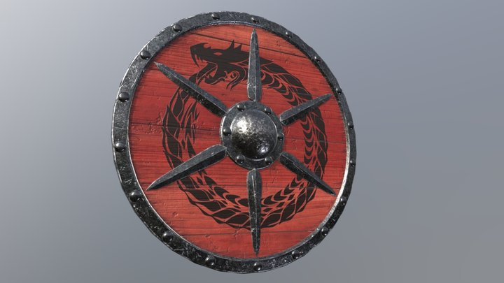 Viking Shield Red Ouroboros 3D Model