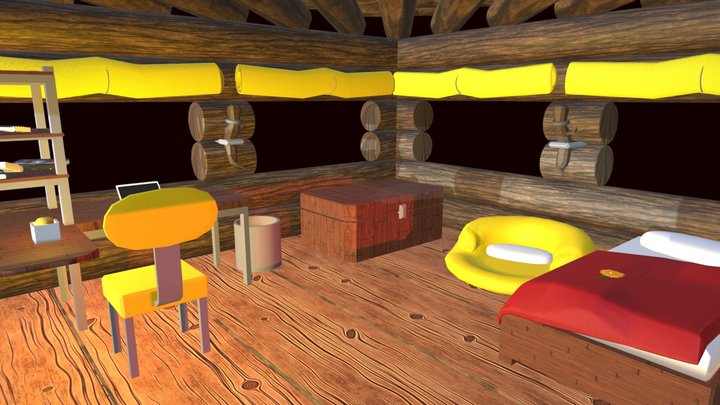 Wooden shack/room with modern furniture 3D Model