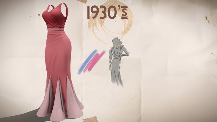 1930s Elegant Evening Dress 3D Model