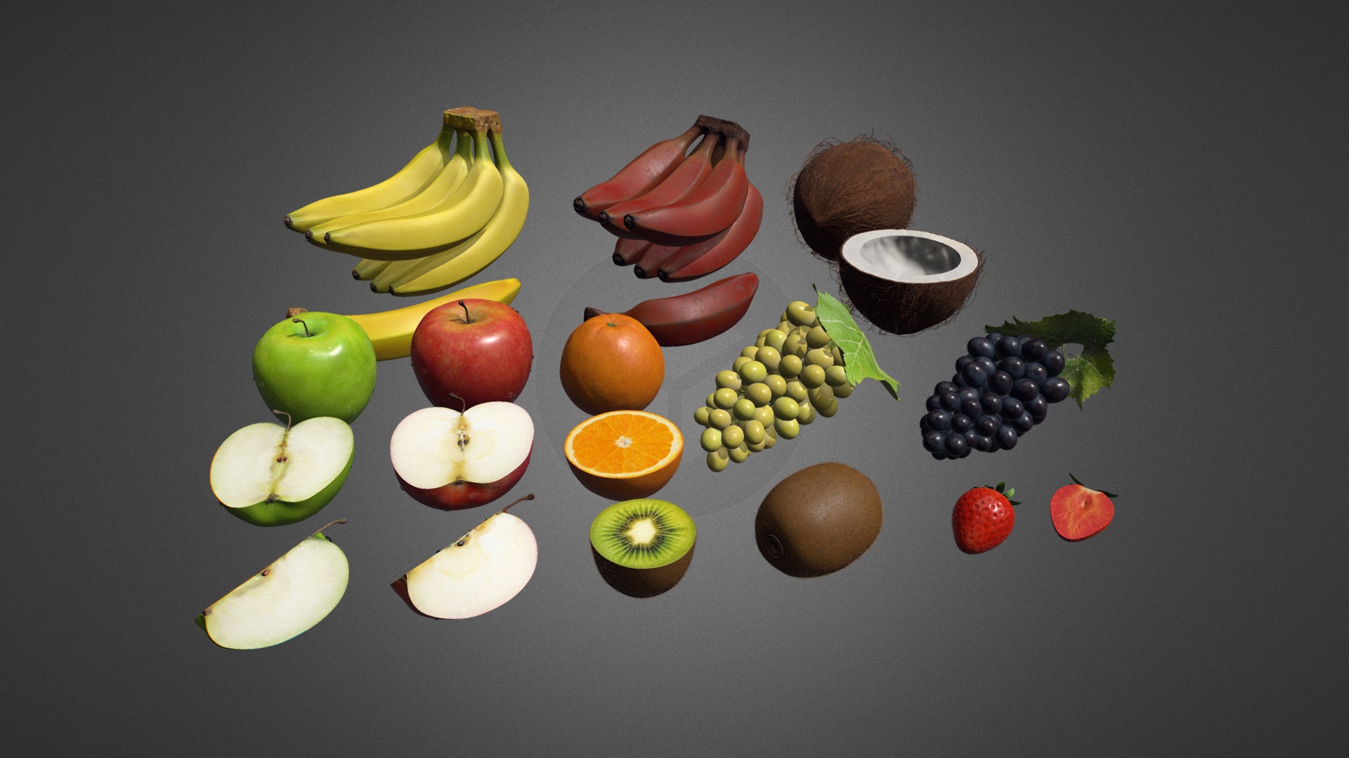 3D model Fruit Pack - This is a 3D model of the Fruit Pack. The 3D model is about fruits and vegetables on a table.