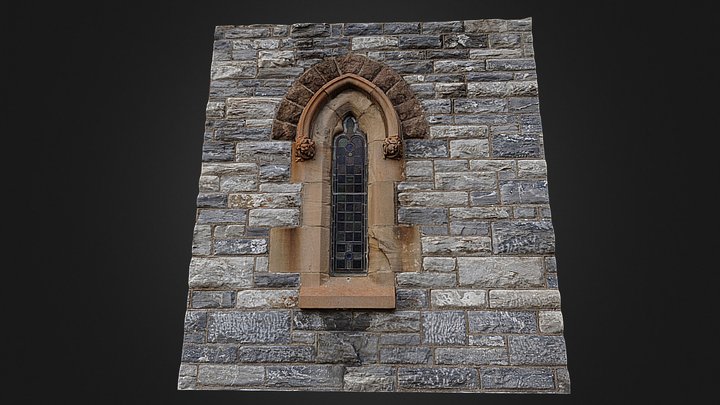 Stained Glass Window. Church Elevation. 3D Model