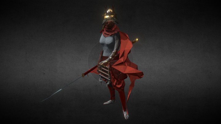 Low Poly Style Japanese Warrior 3D Model