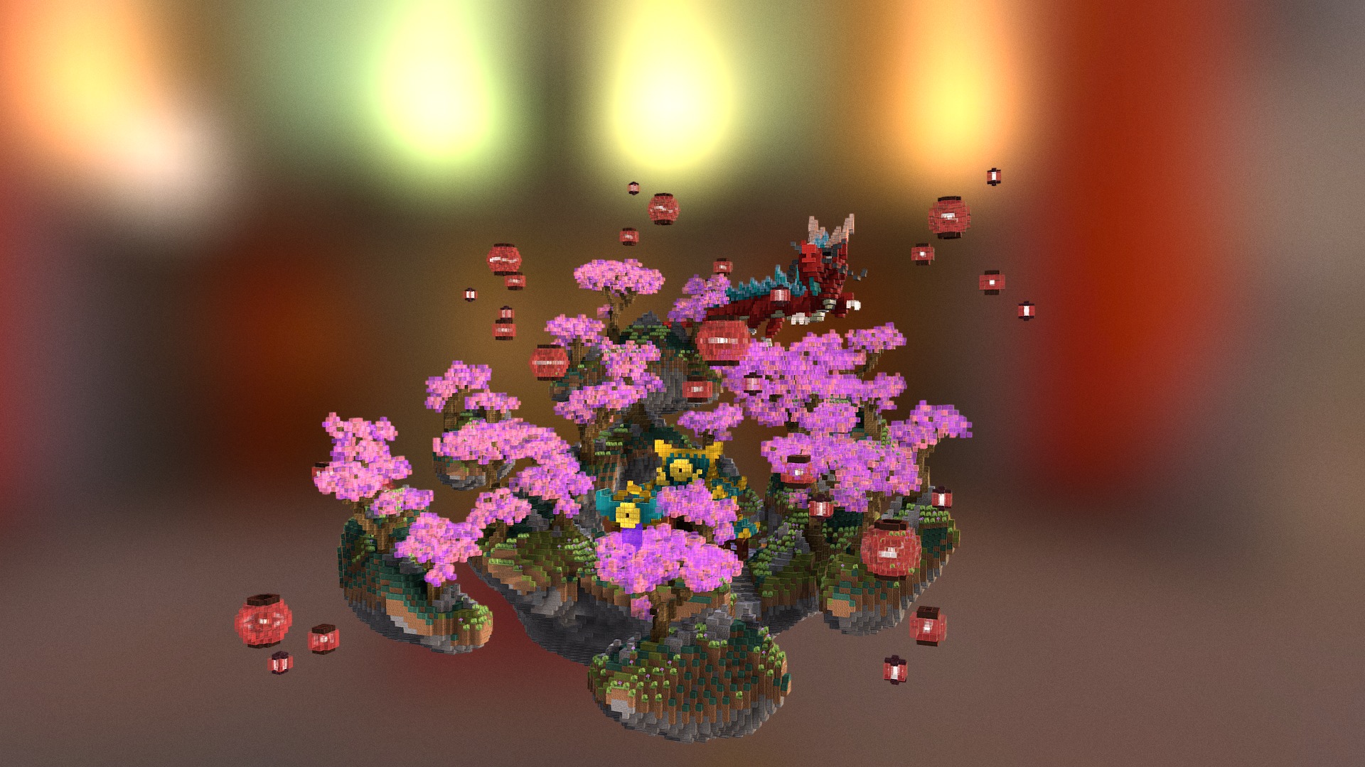 3D model Dragon China compact Spawn/Lobby - This is a 3D model of the Dragon China compact Spawn/Lobby. The 3D model is about a tree with flowers.
