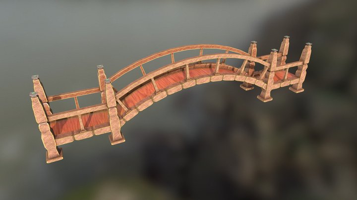 Wooden bridge lowpoly 3D Model