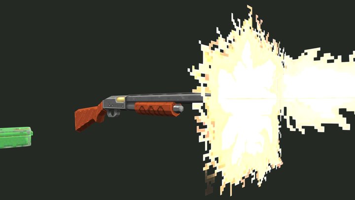 Low Poly Pixel Art Shotgun ANIMATION 3D Model
