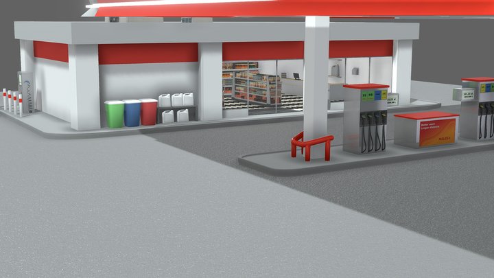 Small Red Gas Station 3D Model