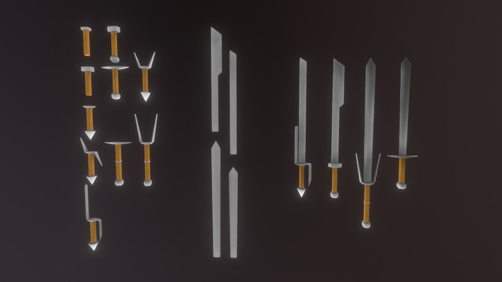 Modular Low Poly Swords 3D Model