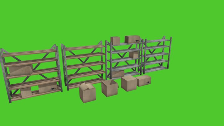 psx_storage_shelves__cardboard_boxs 3D Model