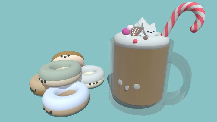 Festive hot chocolate and donuts 3D Model