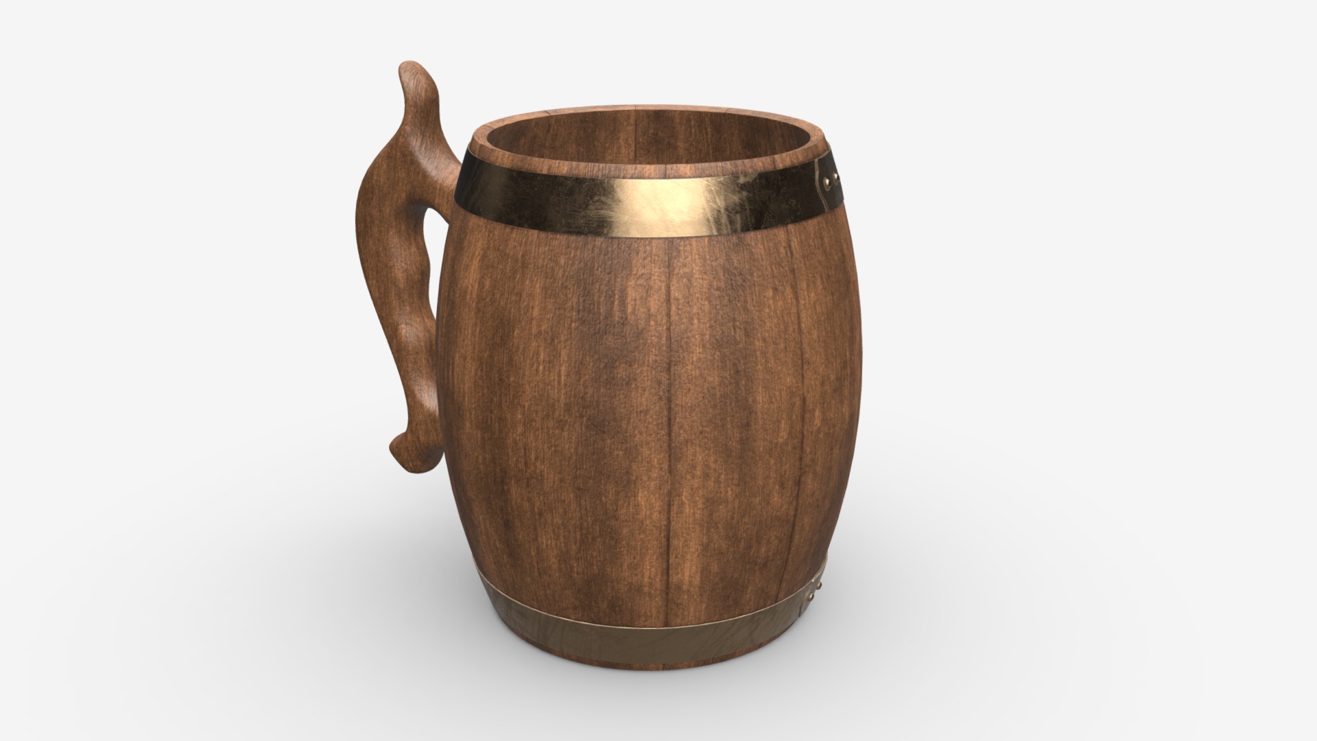 3D model Beer mug wooden 02 - This is a 3D model of the Beer mug wooden 02. The 3D model is about a brown pot with a handle.