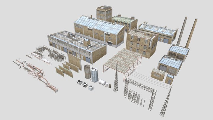 Industry Yellow Brick Building kit 3D Model