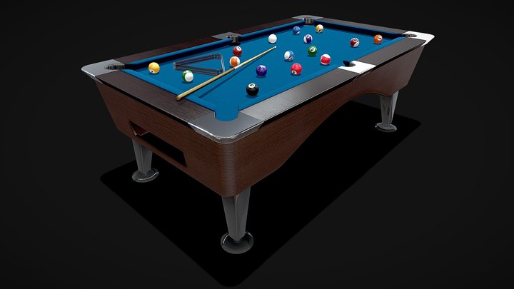 Pool Table ( Balls, Cue, And Rack ) 3D Model