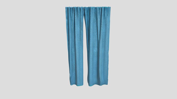A lightweight blue fabric curtain