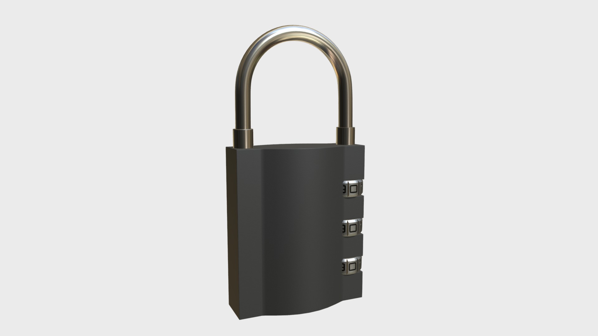3D model Luggage lock - This is a 3D model of the Luggage lock. The 3D model is about a black and silver metal object.