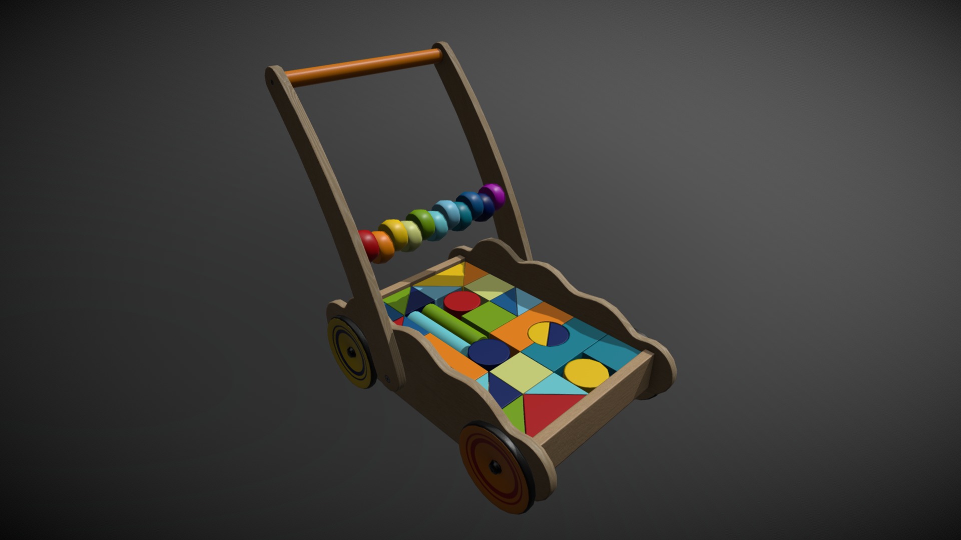 3D model Wooden cart with baby blocks - This is a 3D model of the Wooden cart with baby blocks. The 3D model is about a toy airplane with a rainbow design.