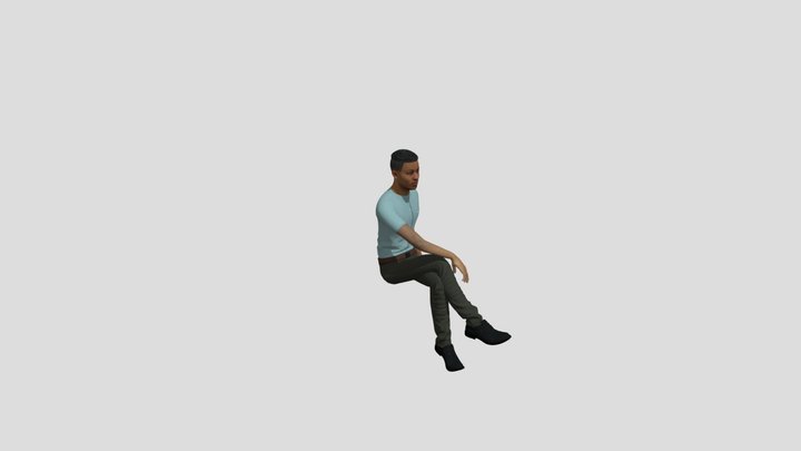 Blue Shirt Guy - Sitting 3D Model