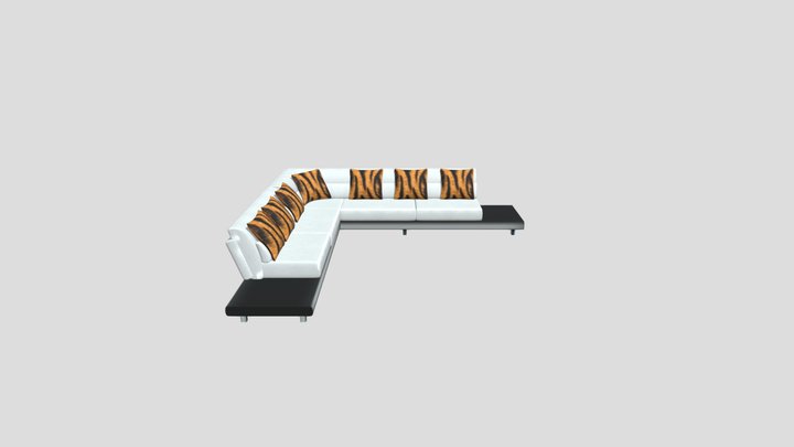 GLD Modern White Sofa w/ Tiger Pillows 3D Model