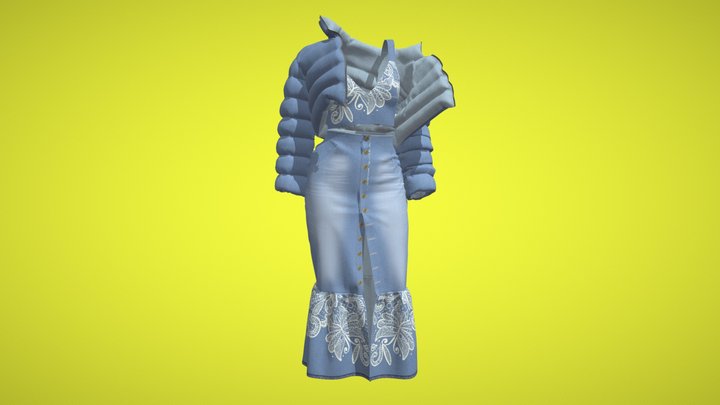 Denim outfit with white lace 3D Model