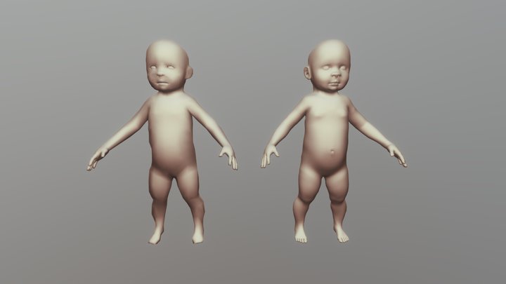 Model child with a low and high polygonal grid 3D Model