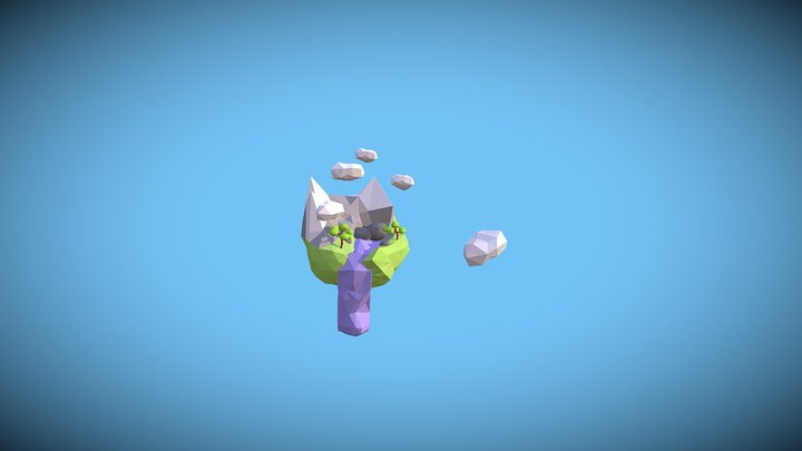 Floating low poly island 3D Model