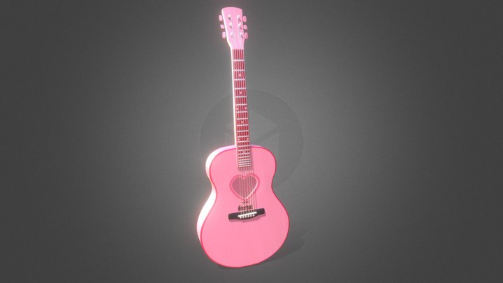 pink heart acoustic guitar 3D Model