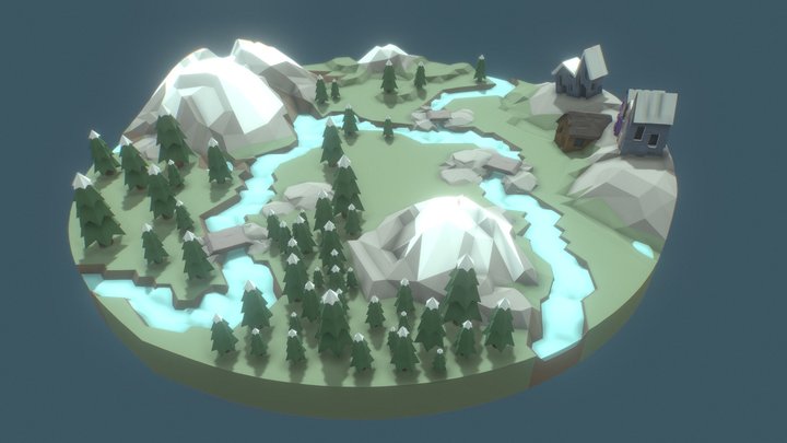 Low poly mountain landscape 3D Model
