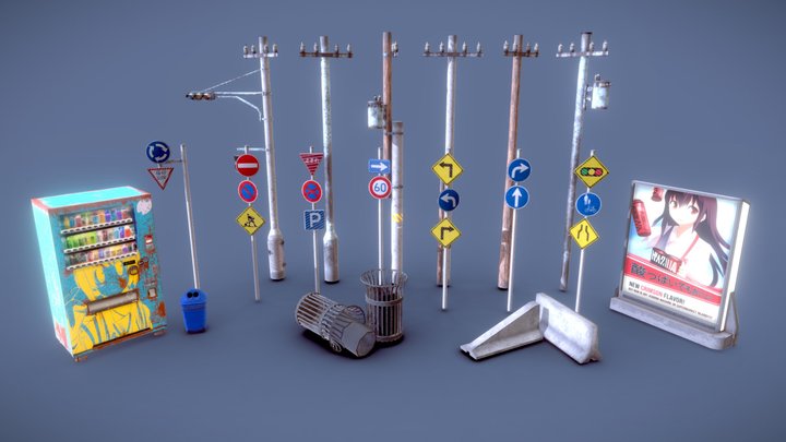 Japanese Traffic Assets 3D Model
