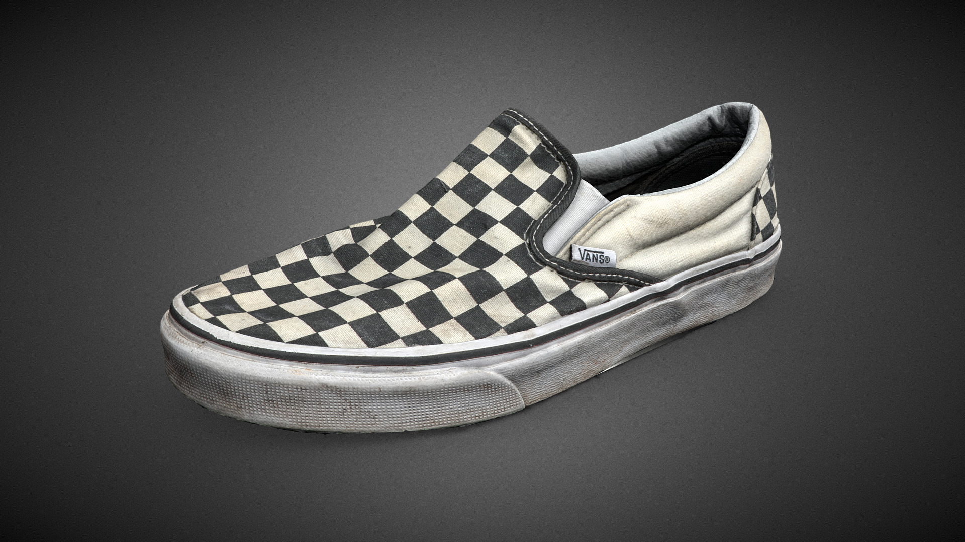 3D model VANS Classic Slip On Toile Damier - This is a 3D model of the VANS Classic Slip On Toile Damier. The 3D model is about a black and white shoe.