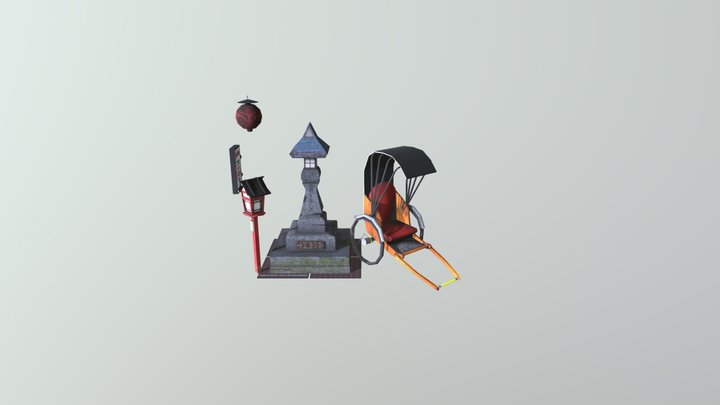 Kyoto 5 low poly props scene 3D Model