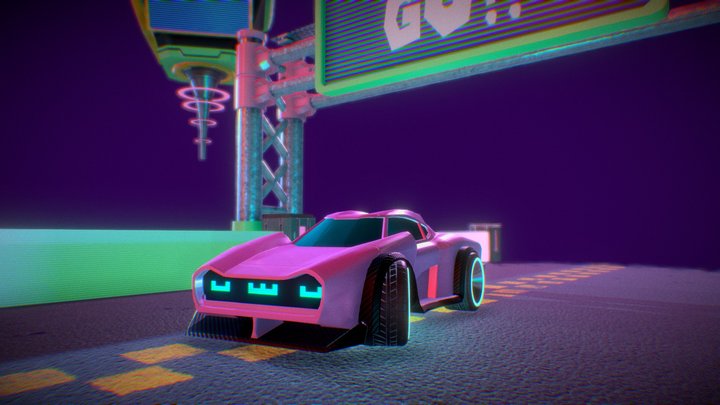 Neon Kitty Kart 3D Model