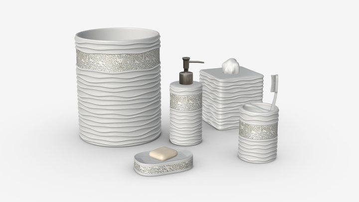 Wave Mosaic White Bath Accessories 3D Model