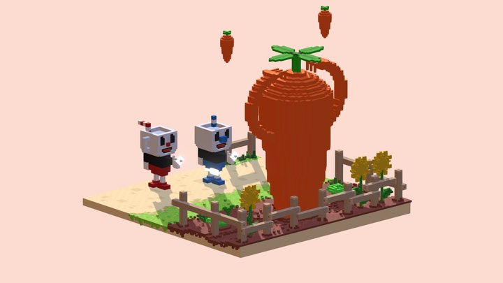 Cuphead Voxel Art 3D Model