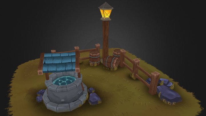 Hand Painted Well Environment 3D Model