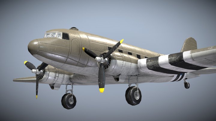 WW2 US Military Transport Aircraft C-47 Skytrain 3D Model