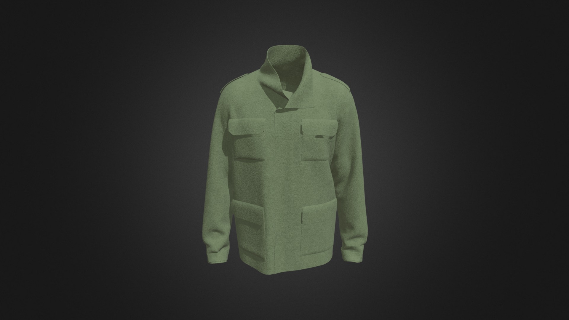 3D model Men’s Field Jacket - This is a 3D model of the Men's Field Jacket. The 3D model is about a green shirt on a black background.