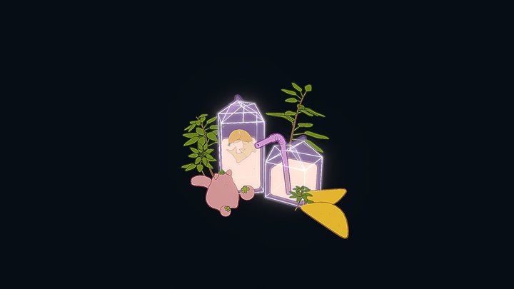 Cartoon Fruit Milk 3D Model