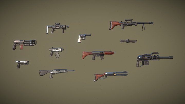 Firearm Asset Pack (10 guns plus knife) 3D Model