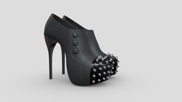 Female High Heel Boots With Studs 3D Model