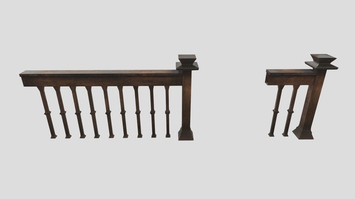 Tiled Wooden Balcony Railings (long and short) 3D Model