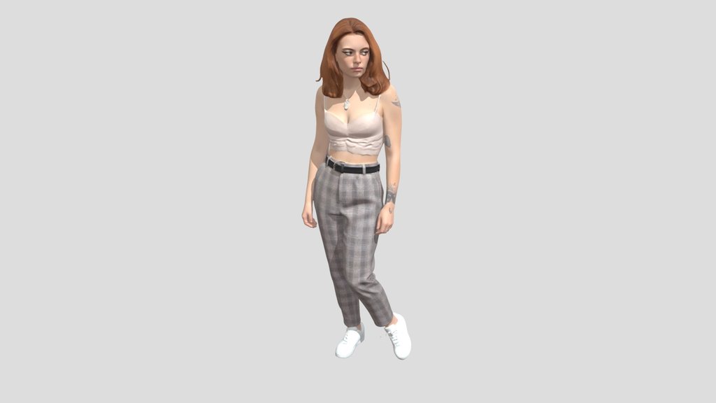 Redhead in Lace Crop Top and Plaid Trousers