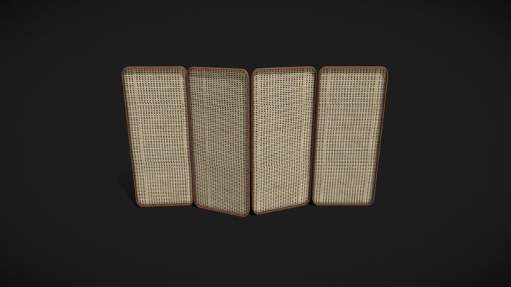 3D Model Of A Wooden Wicker Room Divider 3D Model